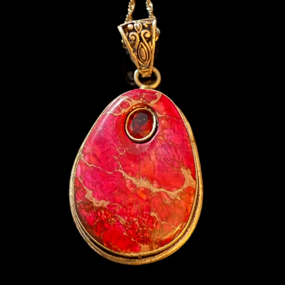 Sterling Red Turquoise Oval Gemstone with Ruby Women's necklace